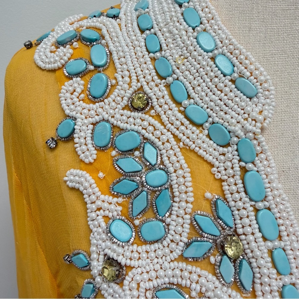 Kareena’s Beaded Tunic Yellow Long Sleeve Coverup Size Medium - Picture 4 of 11
